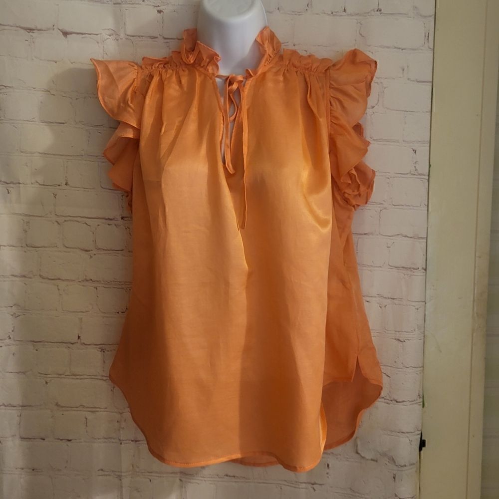 NWT 7 For All Mankind Orange Silk Blend Sleeveless Blouse Sz.XS $168